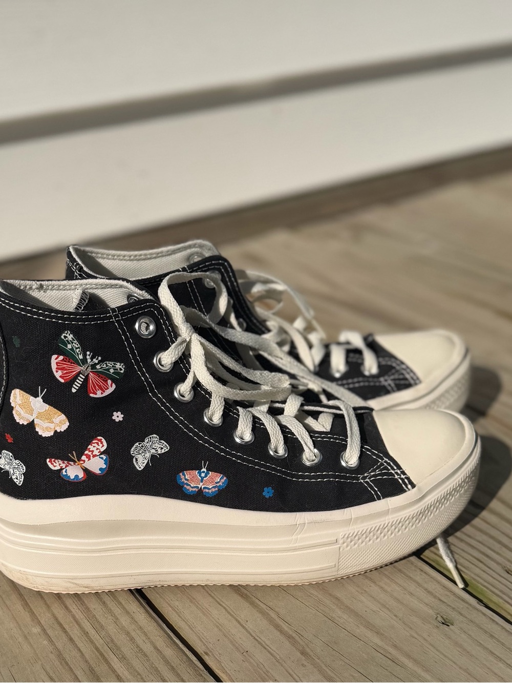 Converse Platform Black High-Top Sneakers with Colorful Butterfly Print